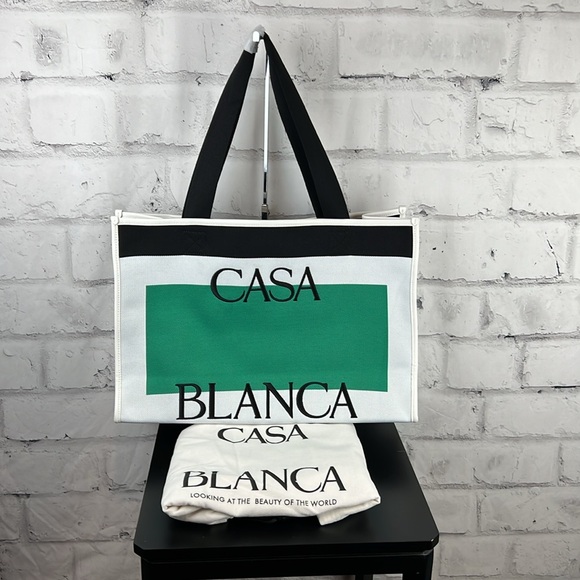 Casablanca Tennis Club Knit Logo Shopper Tote Bag White Green Black - Picture 2 of 16